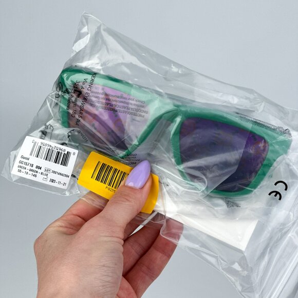 Gucci GG1571S 004 BRAND NEW Sunglasses Green Blue Mirrored Logo Unisex Square - Picture 12 of 13